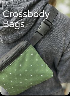 a close up of a person wearing a backpack with the words cross body bags on it