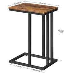 the side table is shown with measurements for each end and top section, including the height