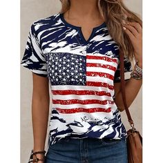 Season:Summer; Sleeve Length:Short Sleeve; Gender:Women's; Style:Stylish; Elasticity:Micro-elastic; Tops Type:T Shirt; Occasion:Daily,Independence Day; Top Length:Regular Tops; Pattern:Independence Day,USA,Flag; Neckline:Crew Neck; Brand:Shall We; Front page:FF; Listing Date:04/19/2024; Bust:null; Length:null; Sleeve:null; Fit US Size:null; Fit UK Size:null; Fit EU Size:null Embroidered Tank Top, Patriotic Outfit, Korean Fashion Casual, Casual Summer Tops, Navy Blue Shorts, Korean Casual, American Flag Shirt, Weekend Style, Fashion Mode