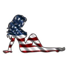 a woman sitting on the ground with an american flag painted on her body and legs