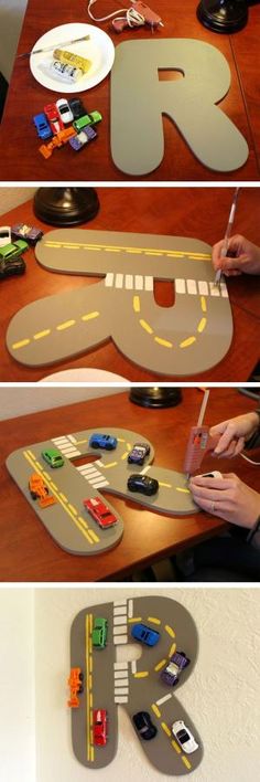 two pictures showing the process of making cars on paper plates