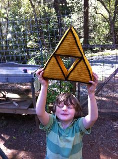 a young boy holding up a kite in the air