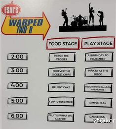 a sign with instructions for how to play the band warped two'd on it