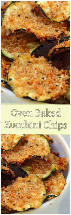 oven baked zucchini chips in a white bowl