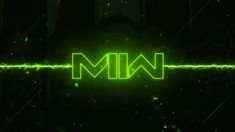 the word mmw is neon green in front of a dark background with bright lights