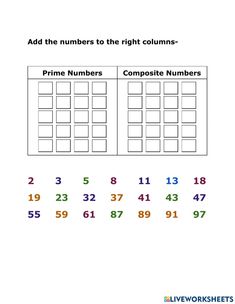 the prime numbers worksheet for children to learn how to count them into placemats