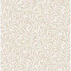 a beige and white wallpaper with leaves on it