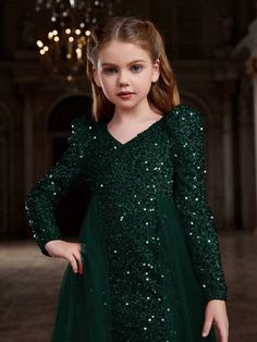 Green Long Sleeve Princess Dress, Long Sleeve Sequin Princess Dress For Dress-up, Fitted Long Sleeve Dress For Pageant, Green Long Sleeve Fitted Princess Dress, Green Fitted Long Sleeve Princess Dress, Fitted Long Sleeve Princess Dress, Fitted Long Sleeve Green Princess Dress, Long-sleeved Sequin Princess Dress, Fitted Long Sleeve Princess Dress For Dress-up