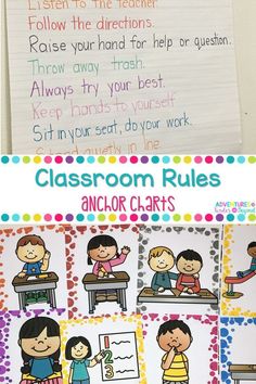 the classroom rules poster is shown with pictures of children