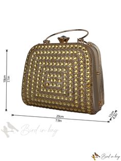 Bird in Bag - Elegant Rhinestone-Decorated Evening Clutch Bag with Detachable Purse Elegant Evening Bags With Rhinestone Rivets, Elegant Party Bags With Rhinestone Rivets, Glamorous Square Bag With Rhinestones, Evening Rectangular Bags With Rhinestone Rivets, Gold Handheld Bags With Rhinestones, Square Embellished Shoulder Bag For Party, Embellished Square Shoulder Bag For Party, Rectangular Party Bag With Rhinestone Rivets, Square Embellished Bag For Formal Occasions