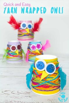 yarn wrapped owl craft for kids to make