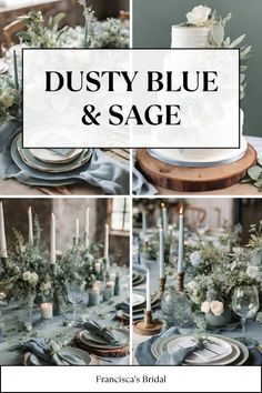 a collage of photos with the words dusty blue and sage