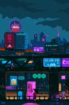 an image of a city at night with neon lights