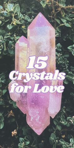 the words 15 crystals for love are in front of some bushes