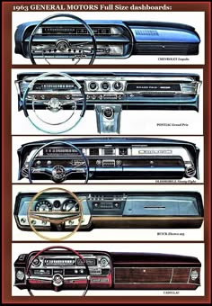 an old car's dashboard and steering wheel, with the words general motors full size dashboard