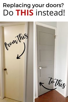 two pictures with the words replacing your doors do this instead and an arrow pointing to them