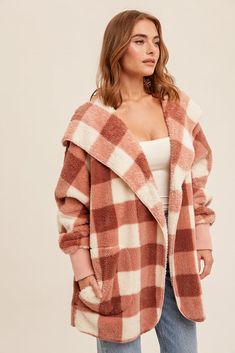 Plaid Cardigan, Boho Jacket, Sherpa Hoodie, Hoodie Cardigan, Hooded Cardigan, Fur Fashion, Print Jacket, Open Front Cardigan, Women Clothing Boutique