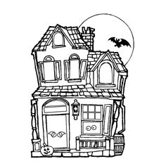 a drawing of a house with bats flying over it