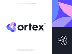 the logo for ortex is shown in three different colors and shapes, with one letter