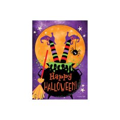 a happy halloween card with two witches