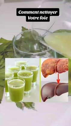 an image of green drinks and livers in glasses with the caption comment netoyer votre foie