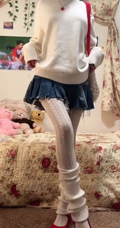 ig: @cinnamon_girl39 Outfits With White Tights Winter, Cute And Cozy Winter Outfits, Kawaii Rainy Day Outfit, Cinnamon Aesthetic Outfit, Cozy Outfits For Winter, Coquette Fits Winter, Shojou Outfit Winter, Comfy Cute Thanksgiving Outfit, Fall Shoujo Outfits