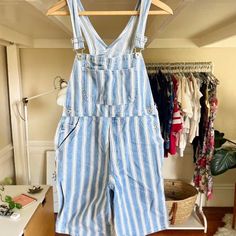 90s Vintage Gap Striped Denim Jean Overall Shorts Womens Xs / S Stretches 15 To 17in Across Hips 28.5 Long Not Including Straps Which Are Adjustable :) Perfect Condition! Overalls Railroad Striped Minimal Blue White Painter Carpenter Workwear Jean Overall Shorts, Striped Denim, Jean Overalls, Denim Jean, 90s Vintage, Vintage Jeans, Overall Shorts, Denim Jeans, Vintage Ladies