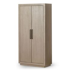 a tall wooden cabinet with two doors