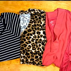 3 Shirt Bundle, All Women’s Xl. Black And White Strip Ana Brand, Cheetah Print New York &Co And Burnt Orange Also New York &Co (Brand New With Tags ) Check Tops, Coral Blouse, Rayon Blouse, Lace Peplum, Sleeveless Sweater, Floral Sleeveless, Sweater Blouse, Cheetah Print, Printed Blouse