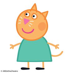 an orange cat wearing a blue dress with its eyes closed and mouth wide open, standing in front of a white background