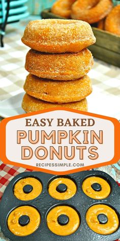 Baked pumpkin donuts stacked on top of each other Homemade Baked Donuts, Pumpkin Doughnuts, Pumpkin Donuts Recipe, Pumpkin Doughnut, Homemade Donuts Recipe, Pumpkin Spice Donut, Baked Donut Recipes, Pumpkin Recipes Dessert