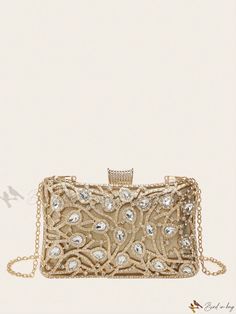 Bird in Bag - Luxurious Golden Clutch Bag For Women's Evening Wear Golden Clutch, Womens Evening Wear, Gold Clutch, Envelope Bag, Crystal Decor, Chain Bag, Box Bag, Bird In Bag, Mini Fashion