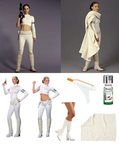 Princess Amidala Costume, Padma Costume, Padme Amidala Halloween Costume, Diy Starwars Costume, Diy Padme Costume, Padme White Outfit, Diy Star Wars Costume Women, Female Star Wars Costumes, Padme Makeup