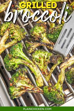 broccoli being grilled on the grill with text overlay that reads how to make grilled broccoli