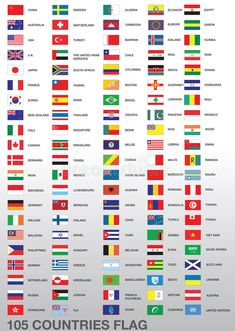 the world's flags are shown in different colors, sizes and font on a white background