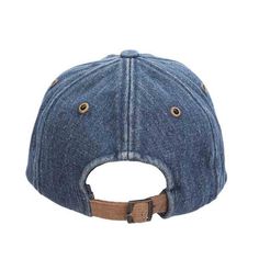 Blue denim unstructured baseball cap. Six panel with metal grommets and button top. Curved corduroy top peak, 2". Embroidered STETSON logo. Print lining. Corduroy watchstrap backstrap. 100% cotton. Adjustable Denim Snapback Trucker Hat, Adjustable Denim Visor Hat, Adjustable Denim Trucker Hat With Curved Brim, Adjustable Denim Dad Hat With Curved Brim, Adjustable Denim Baseball Cap With Flat Bill, Adjustable Denim Trucker Hat Snapback, Adjustable Washed Snapback Baseball Cap, Washed Adjustable Snapback Baseball Cap, Adjustable Denim Baseball Cap In Medium Wash