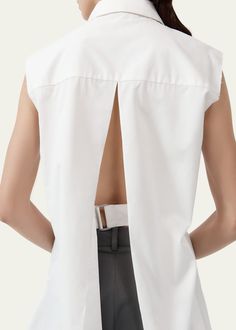 St. Agni Belted Sleeveless Cotton Shirt Sleeveless Tops With Back Button Closure For Spring, Sleeveless Tops For Work With Back Button Closure, Sleeveless Spring Top With Button Back, Sleeveless Tops With Button Back For Spring, Sleeveless Button Back Top For Spring, Spring Sleeveless Top With Button Back, Sleeveless Summer Tops With Button Back, Sleeveless Button Back Tops For Summer, Sleeveless Workwear Top With Back Button Closure