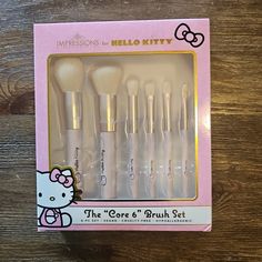 Hello Kitty Impressions Makeup Brushes 6 Pc Set The Core 6 Brush Set In Pink. New Sealed. Hello Kitty Makeup Brushes, Hello Kitty Brush, Kitty Makeup, Hello Kitty Makeup, Impressions Vanity, Kitty Items, Makeup Brush Organization, Makeup Travel Case, Mini Makeup