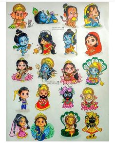 an image of various cartoon characters on a white sheet with the words happy diwali written