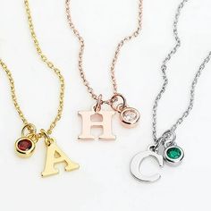 Add charm to your everyday look with this Sterling cluster necklace! Customize our lovely 18" cable chain with your initial and birthstone to create a style that's all your own. This personalized design also makes a perfect birthday gift for a daughter, niece or sister. Available in three beautiful metal colors; glittering Gold, shimmering Silver or radiant Rose Gold. Personalization cannot contain any special characters, emojis or shapes. Design and images are copyright of Limoges Jewelry and m Silver Initial Charms, Sideways Initial Necklace, Shapes Design, Initial Earrings, Engraved Initials, Sterling Silver Initial, Cluster Necklace, A Daughter, Perfect Birthday Gift