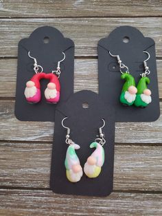 Clay gnome dangle earrings. Small size. Cute earing great for any holiday or just for fun. perfect gift. - Clay - Silver earring hooks to order 1. Choose which color gnome 2. place order 3. wait and receive to enjoy Gnome Earrings, Crochet Gnome, Easter Gnome, Personalized Wine Glass, Handmade Jewelry Earrings, Earring Handmade, Clay Earring, Glass Gifts, Etsy Earrings Dangle