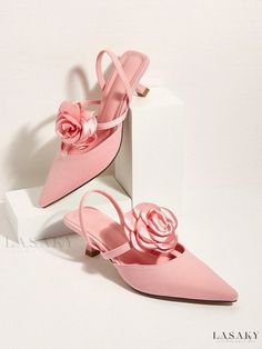 Lasaky - Exquisite Rose Satin Kitten Heel High Heels Comfortable High Heels Shoes, Comfortable High Heels, Rose Velvet, Pink High Heels, Kitten Heel Sandals, Party Heels, Pink Pumps, Satin Heels, Sun Hats For Women