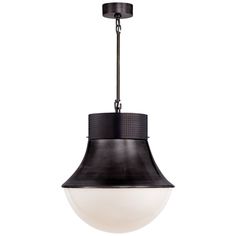 a black and white light hanging from a ceiling fixture