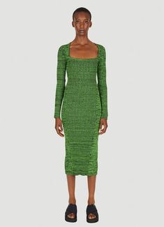 GANNI Square Neck Dress in Green Square Neck Dress, Square Neck, Neck Dress, Leggings, Blazer, Square, T Shirt