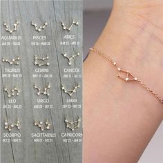 A must have accessory for all ages! Choose your star sign to match and get one for your soul mate, best friend or partner as well. Gifts For Libra Woman, Zodiac Pattern, Libra Jewelry, Aquarius And Sagittarius, Constellation Jewelry, Aries And Pisces, Zodiac Bracelet, Birthday Bracelet, Trendy Bracelets