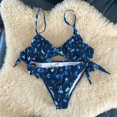 Open To All Offers. Bundle Two Or More Items And Save 30%. Blue Ruched Swimwear For Sunbathing, Blue Ruched Summer Swimwear, Blue Ruched Swimwear For Spring, Trendy Blue Tie-side Bottom Swimwear, Trendy Blue Tie-side Swimwear, Summer Swimwear, Classy Casual Outfits, Dream Style, Swim Suits