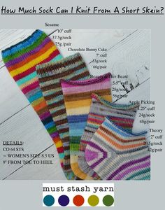 three pairs of socks with different colors and sizes on the bottom, one is multicolored