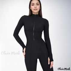 Olivia Mark - Zipper Long Sleeve Bodysuit Tight-fitting Butt Lifting Jumpsuit High Stretch Black Bodysuit With Zipper Closure, Black Long Sleeve Bodysuit With Zipper Closure, Black Long Sleeve Bodysuit With Zipper, Stretch Bodysuit With Zipper Closure, High Stretch Long Sleeve Bodysuit With Zipper Closure, High Stretch Long Sleeve Bodysuit With Zipper, High Stretch Jumpsuits And Rompers With Zipper, Black Stretch Jumpsuits And Rompers With Zipper Closure, Black Stretch Jumpsuits And Rompers With Zipper