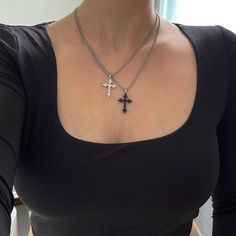 𝑪𝒁 𝑮𝑶𝑻𝑯𝑰𝑪 𝑪𝑹𝑶𝑺𝑺 𝑵𝑬𝑪𝑲𝑳𝑨𝑪𝑬 * handmade in Los Angeles * Solid Stainless Steel Rolo Link Chain + hardware * Cubic Zirconia Cross Pendant in Clear or Black * choose your length (Short 15"-18" or Long 18"-22") This necklace features a shiny gothic-style cross pendant with a dainty link style chain. It is adjustable and perfect for layering. Feel free to get it wet, it will not tarnish or fade. ♥ Please allow 1-5 days before shipment | Each piece is made by hand Message me with any questions you have, I am happy to help ☺ x Madz Cold Shoulder LA @coldshoulder__ Hand Message, Cross Necklace Black, Gothic Cross Necklace, Gothic Cross, Gothic Crosses, Cross Chain, Crystal Diamond, Black Pendant, Unisex Jewelry