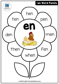 an english worksheet with the words'en'and'hen'on it